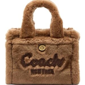 Coach Tote 20 Logo Shearling Fuzzy Teddy Brown Top Handle Crossbody Bag